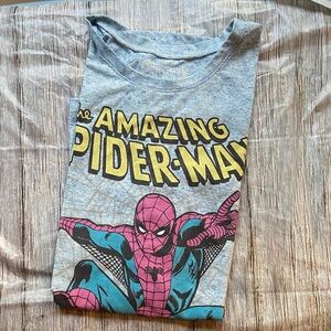 Marvel Spider-Man Light Blue High Low Tee with Pink and Blue Accents